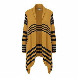 VTG Matilda Jane Paint by Numbers Yellow Navy Striped Open Front Drape Cardigan